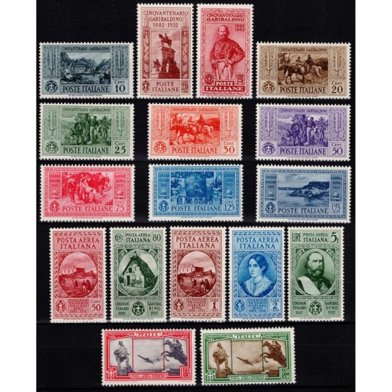 REGNO D'ITALIA 1932 GIUSEPPE GARIBALDI 17 VALORI G.I MNH**  | Filat...