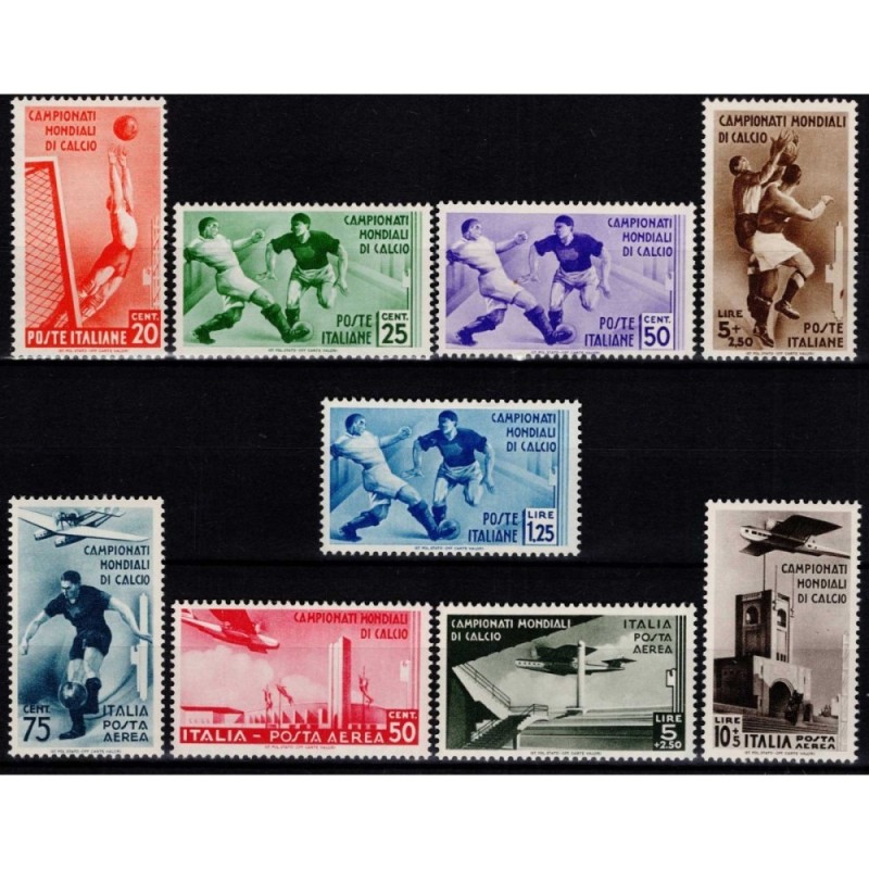 REGNO 1934 CAMPIONATI MONDIALI DI CALCIO 9 V. G.I MNH** CENTRATI CE...