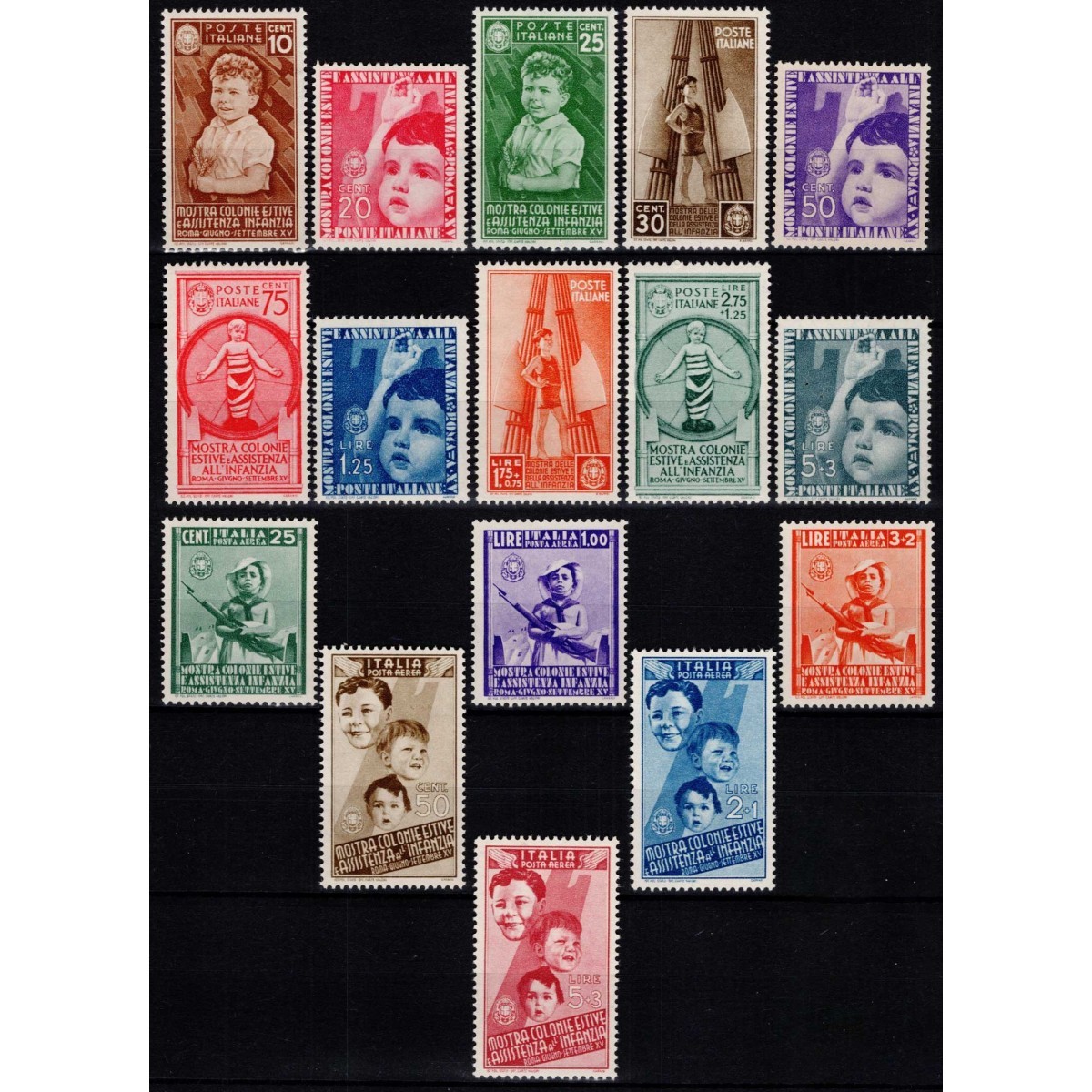 REGNO D'ITALIA 1937 COLONIE ESTIVE E INFANZIA 16 VALORI G.I. MNH** ... REGNO D'ITALIA 1937 COLONIE ESTIVE E INFANZIA 16 VALORI G.I. MNH** ...