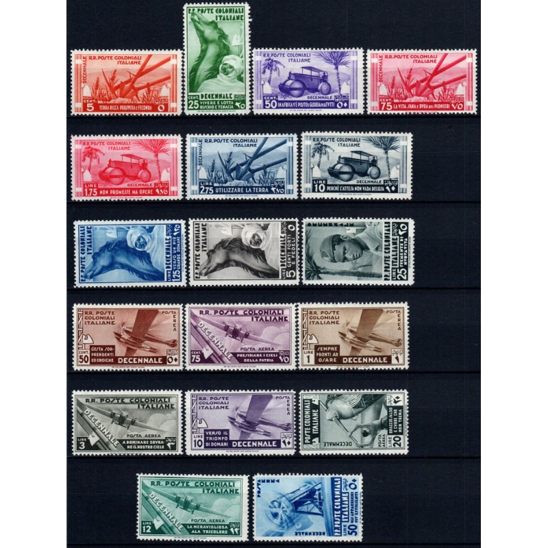 COLONIE 1933 EMISSIONI GENERALI MARCIA SU ROMA S.9 18 VALORI G.I MN...
