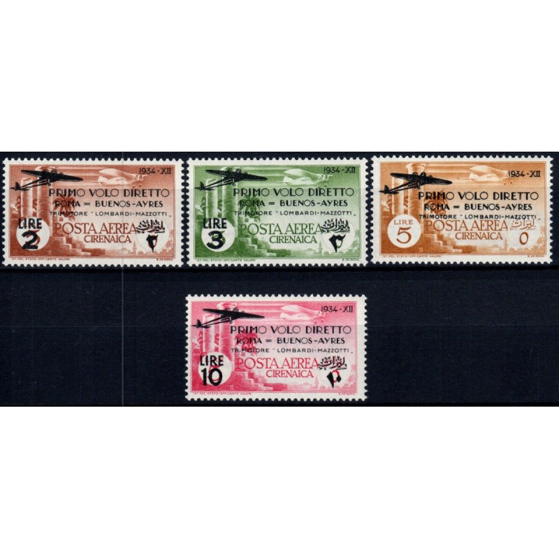 COLONIE 1934 CIRENAICA VOLO ROMA-BUENOS AIRES S.28 4 VALORI G.I MNH...