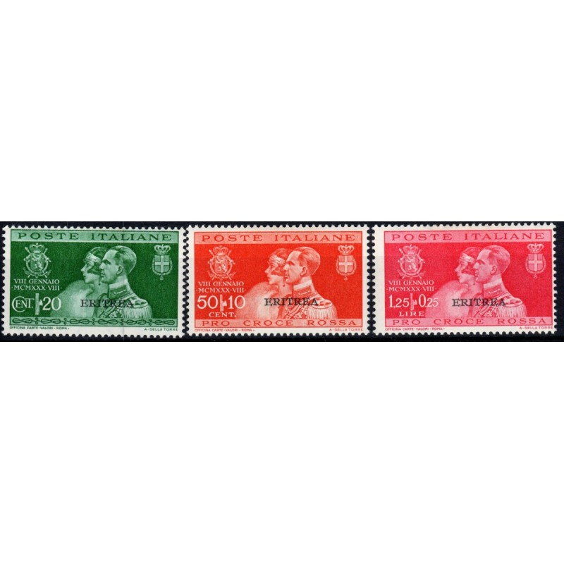 COLONIE 1930 ERITREA NOZZE DEL PRINCIPE 3 VALORI S.35 G.I MNH**  | ...