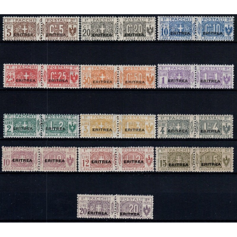 COLONIE 1917-24 ERITREA PACCHI POSTALI 13 VALORI S.55 G.I MNH** CER...