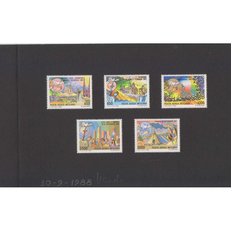 VATICANO 1988 POSTA AEREA 5 PROVE NON DENTELLATE I VIAGGI DEL PAPA ...