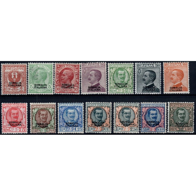 COLONIE 1926-30 SOMALIA FLOREALE SOPR. 14 VALORI S.20 G.I MNH** CER...