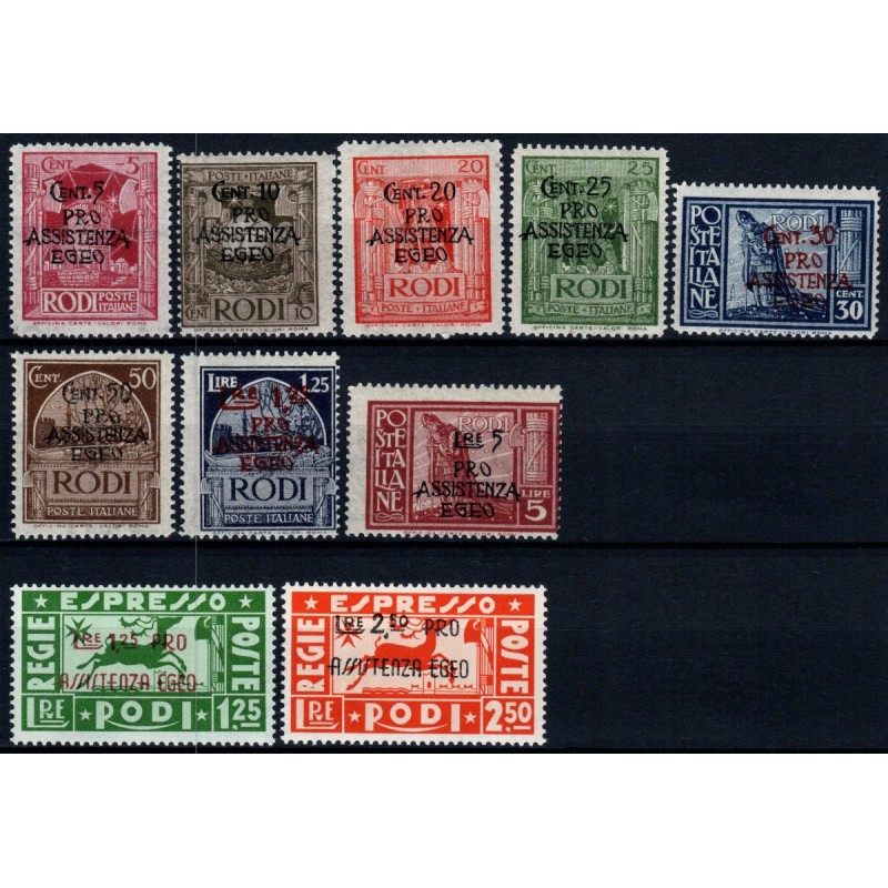 COLONIE 1943 EGEO PRO ASSISTENZA EGEO 10 VALORI S.24 G.I MNH** CERT...