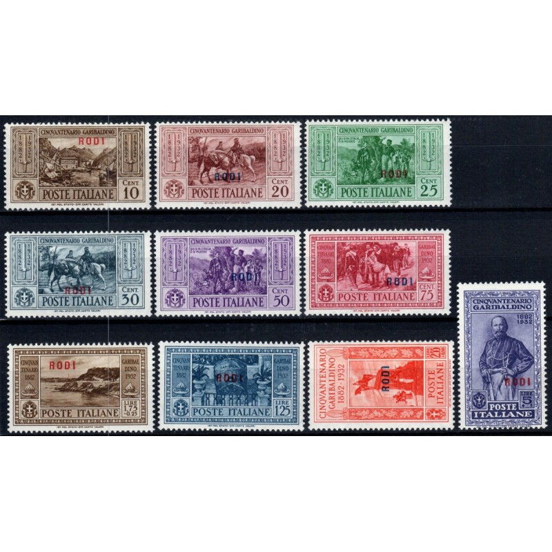 COLONIE 1932 EGEO RODI GARIBALDI 9 VALORI G.I MNH**  | Filatelia Me...