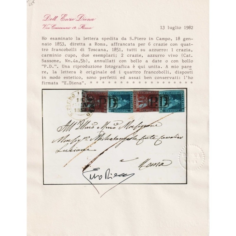TOSCANA 1851 1 CRAZIA CARMINIO CUPO E 2 CRAZIE AZZURRO VIVO 4 V.BUS...