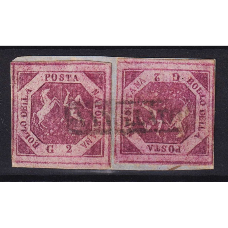 NAPOLI 1858 2 GRANA FALSO I TIPO CARMINIO LILLACEO N.F1 US. 2 V. CE...