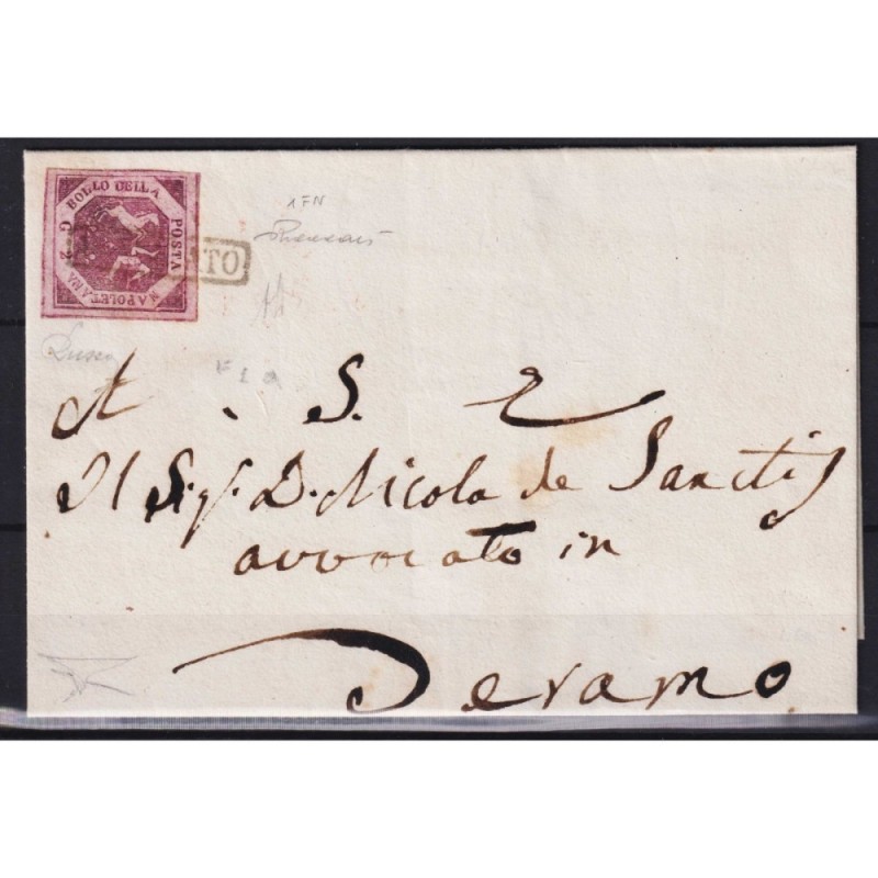 NAPOLI 1858 2 GRANA FALSO I TIPO CARMINIO VIOLACEO II STATO N.F1a B...