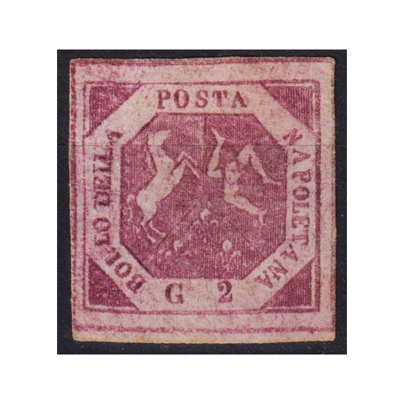 NAPOLI 1858 2 GRANA FALSO I TIPO CARMINIO LILLACEO II STATO N.F1a G...