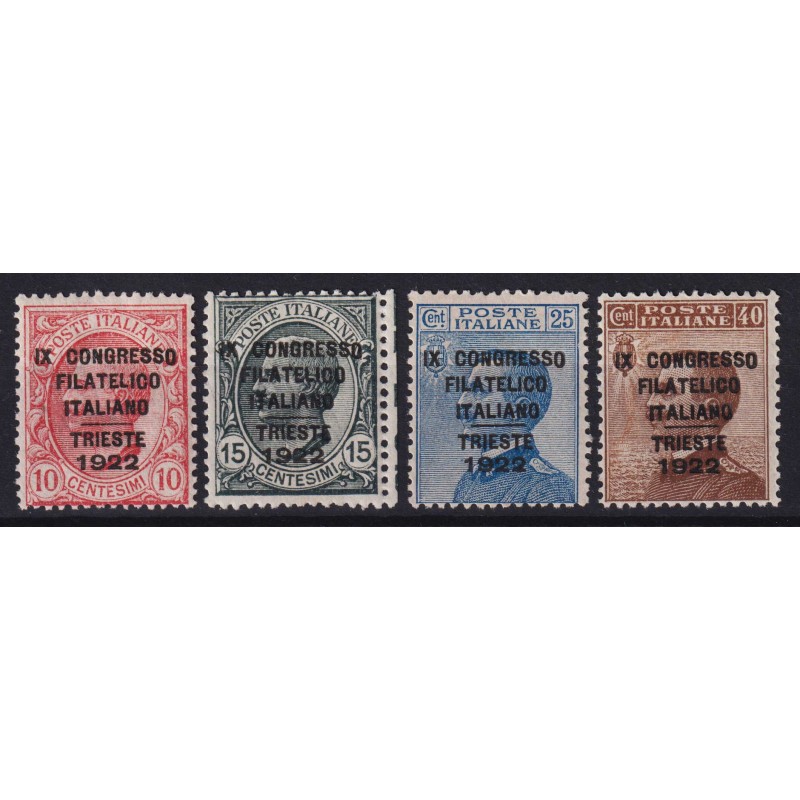 REGNO D'ITALIA 1922 CONGRESSO FILATELICO ITALIANO 4 V. G.O MH* CERT...