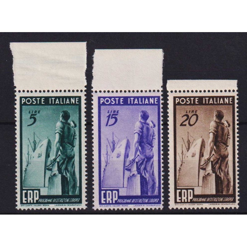 REPUBBLICA 1949 E.R.P 3 V. G.I MNH** BORDO FOGLIO  | Filatelia Meloni