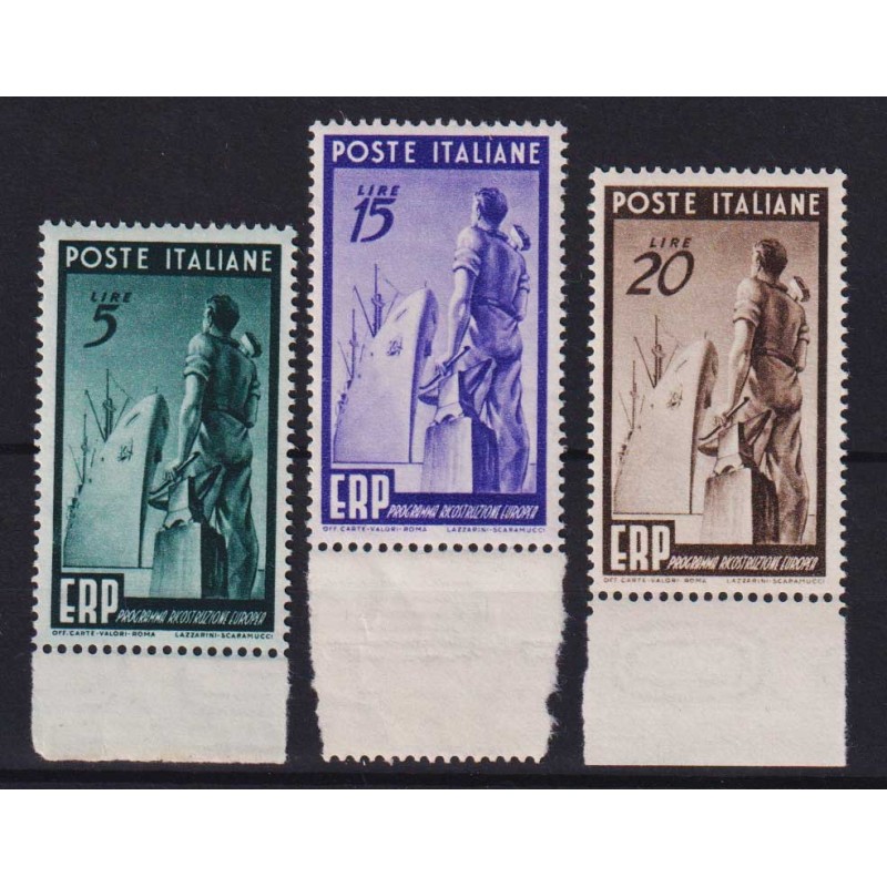 REPUBBLICA 1949 E.R.P 3 V. G.I MNH** BORDO FOGLIO  | Filatelia Meloni