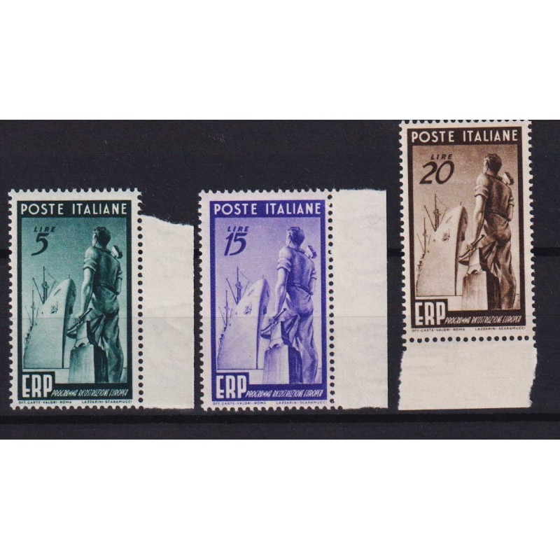 REPUBBLICA 1949 E.R.P 3 V. G.I MNH** BORDO FOGLIO  | Filatelia Meloni