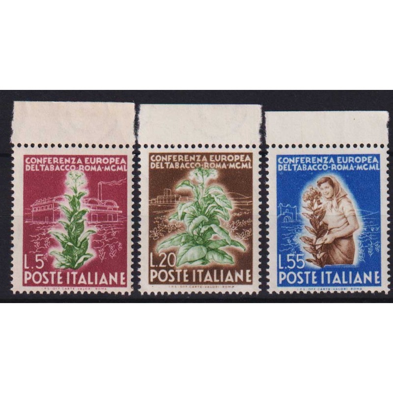 REPUBBLICA 1950 TABACCO 3 V. G.I MNH** BORDO FOGLIO  | Filatelia Me...