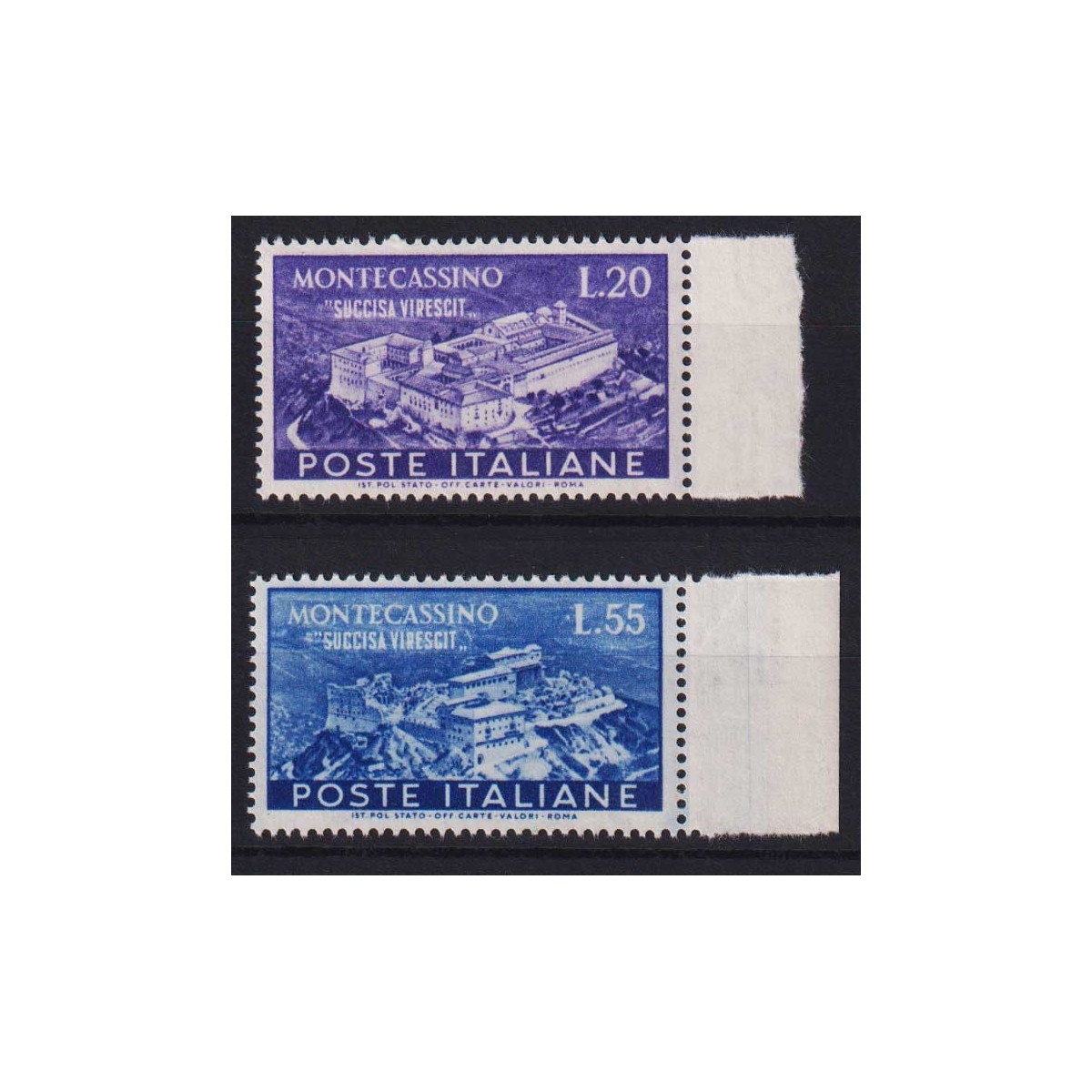 REPUBBLICA 1951 MONTECASSINO 2 V. G.I MNH** BORDO FOGLIO  | Filatel... REPUBBLICA 1951 MONTECASSINO 2 V. G.I MNH** BORDO FOGLIO  | Filatel...