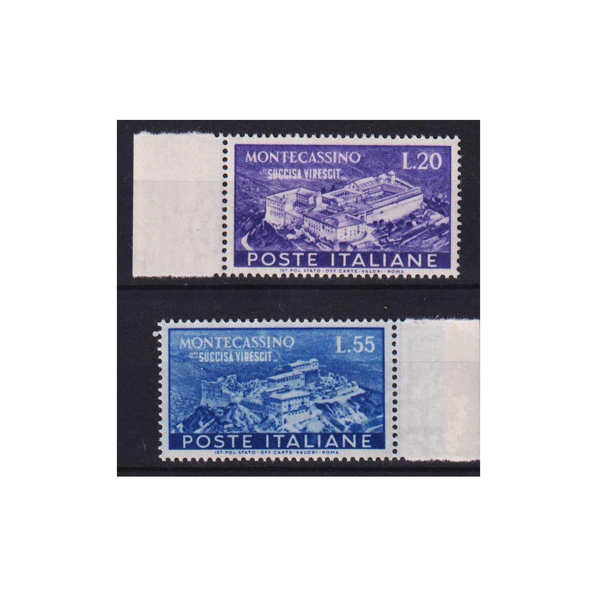 REPUBBLICA 1951 MONTECASSINO 2 V. G.I MNH** BORDO FOGLIO  | Filatel... REPUBBLICA 1951 MONTECASSINO 2 V. G.I MNH** BORDO FOGLIO  | Filatel...