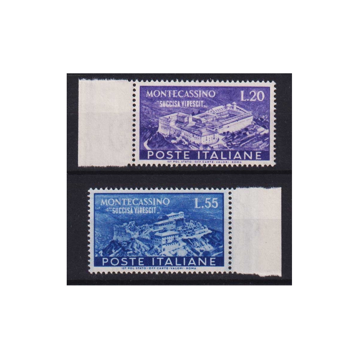 REPUBBLICA 1951 MONTECASSINO 2 V. G.I MNH** BORDO FOGLIO | Filatel... REPUBBLICA 1951 MONTECASSINO 2 V. G.I MNH** BORDO FOGLIO | Filatel...