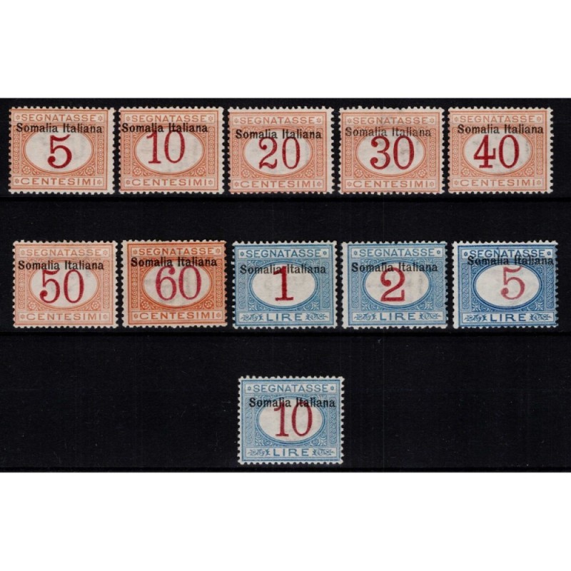 COLONIE SOMALIA 1909 SEGNATASSE 11 V. N.12-22 G.I MNH** CERT.  | Fi...
