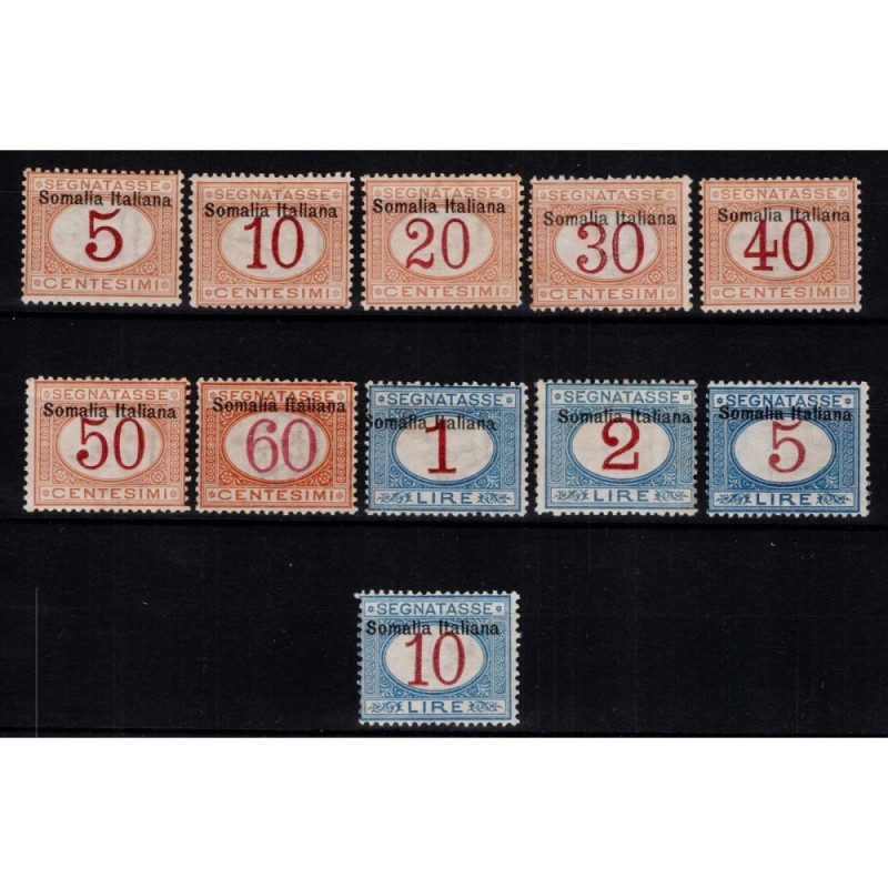 COLONIE SOMALIA 1909 SEGNATASSE 11 V. N.12-22 G.I MNH** CERT.  | Fi...