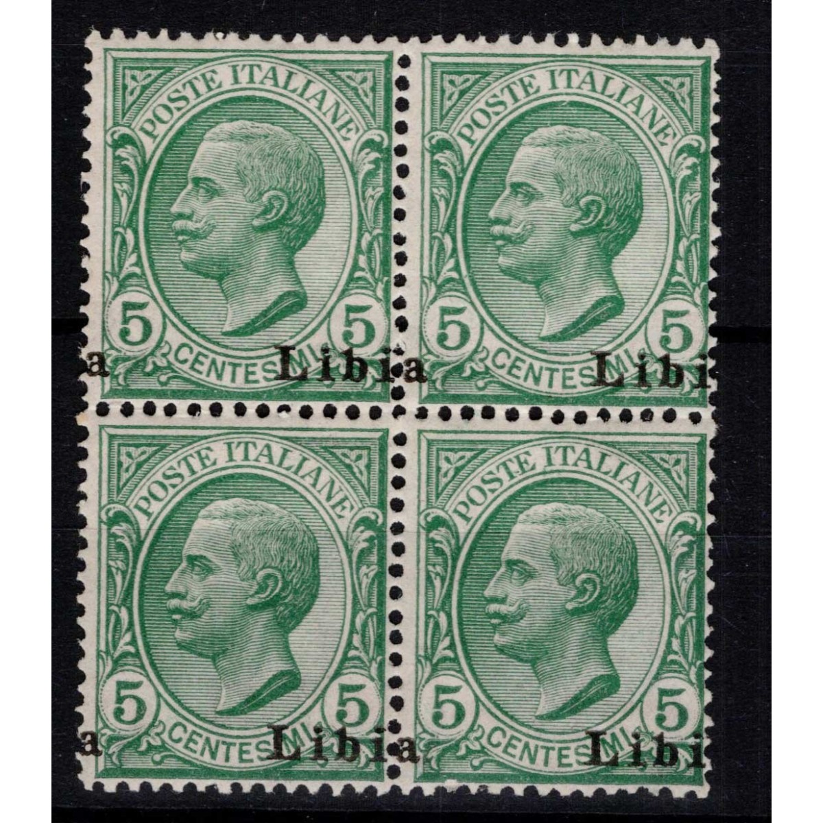 COLONIE LIBIA 1912-15 QUARTINA 5 CENTESIMI VARIETA' N.3pd G.I MNH**... COLONIE LIBIA 1912-15 QUARTINA 5 CENTESIMI VARIETA' N.3pd G.I MNH**...