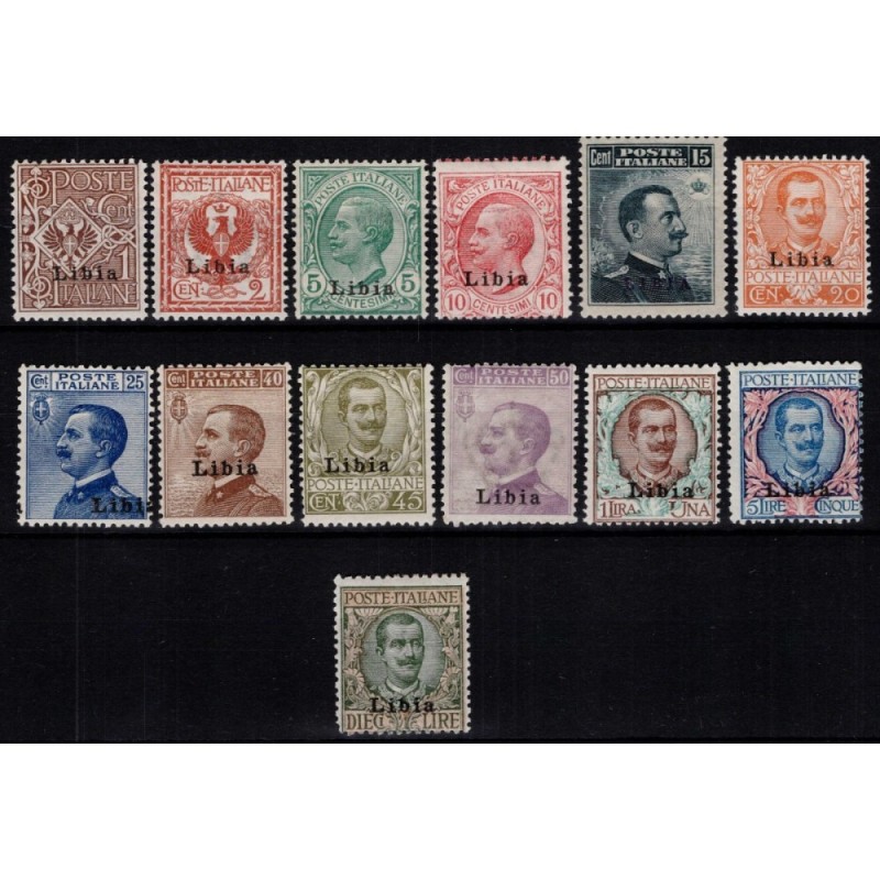 COLONIE LIBIA 1912-15 SERIE COMPLETA 13 V. N.1-12,18 G.I MNH** CERT...