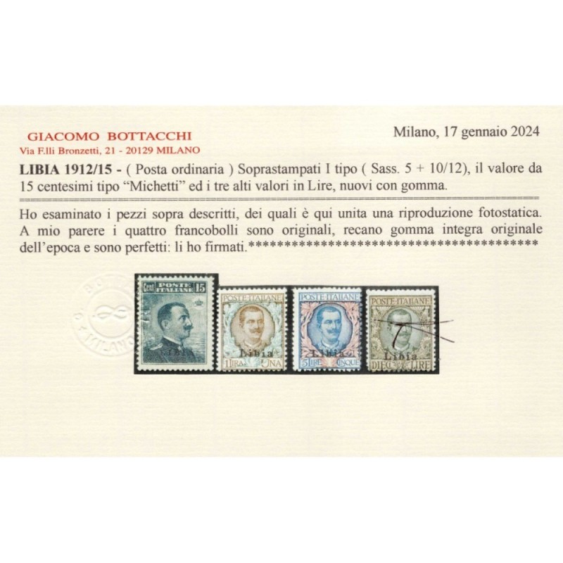 COLONIE LIBIA 1912-15 SERIE COMPLETA 13 V. N.1-12,18 G.I MNH** CERT...