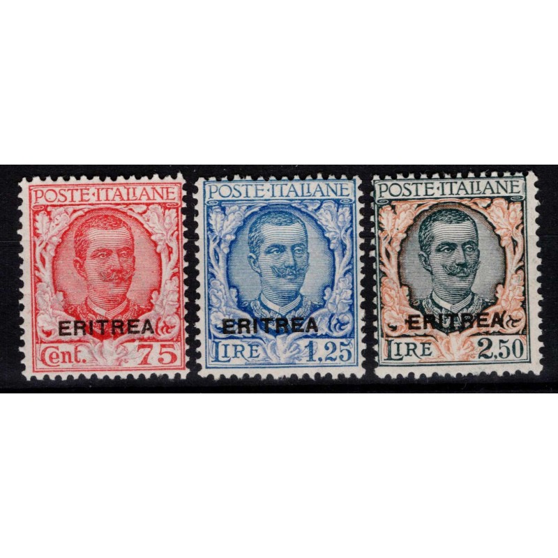 COLONIE ERITREA 1926 FLOREALE MODIFICATA 3 V. N.113-115 G.I MNH** C...