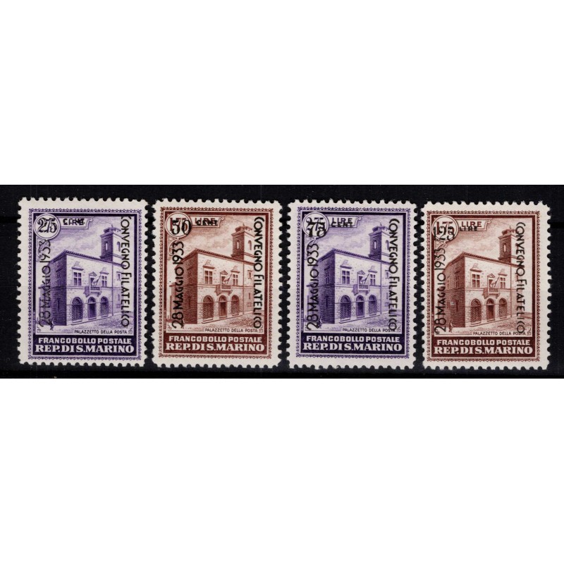 SAN MARINO 1933 PALAZZETTO DELLA POSTA SOPR. 4 V. N.176-179 G.I MNH...