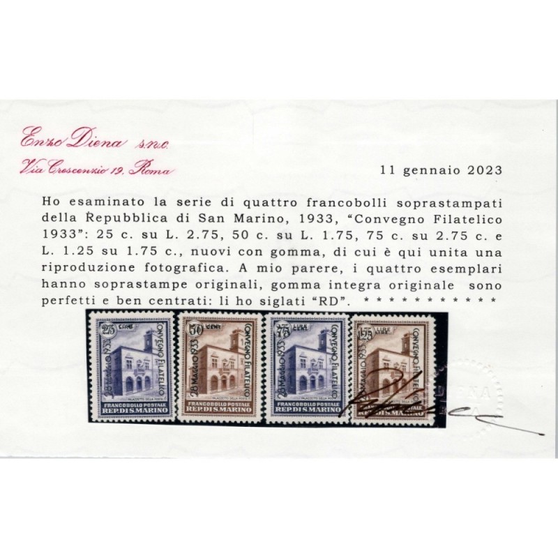 SAN MARINO 1933 PALAZZETTO DELLA POSTA SOPR. 4 V. N.176-179 G.I MNH...