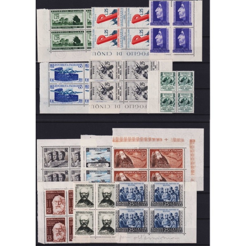 REPUBBLICA 1952 QUARTINE ANNATA COMPLETA 24 V. G.I MNH** CON OSSIDA...