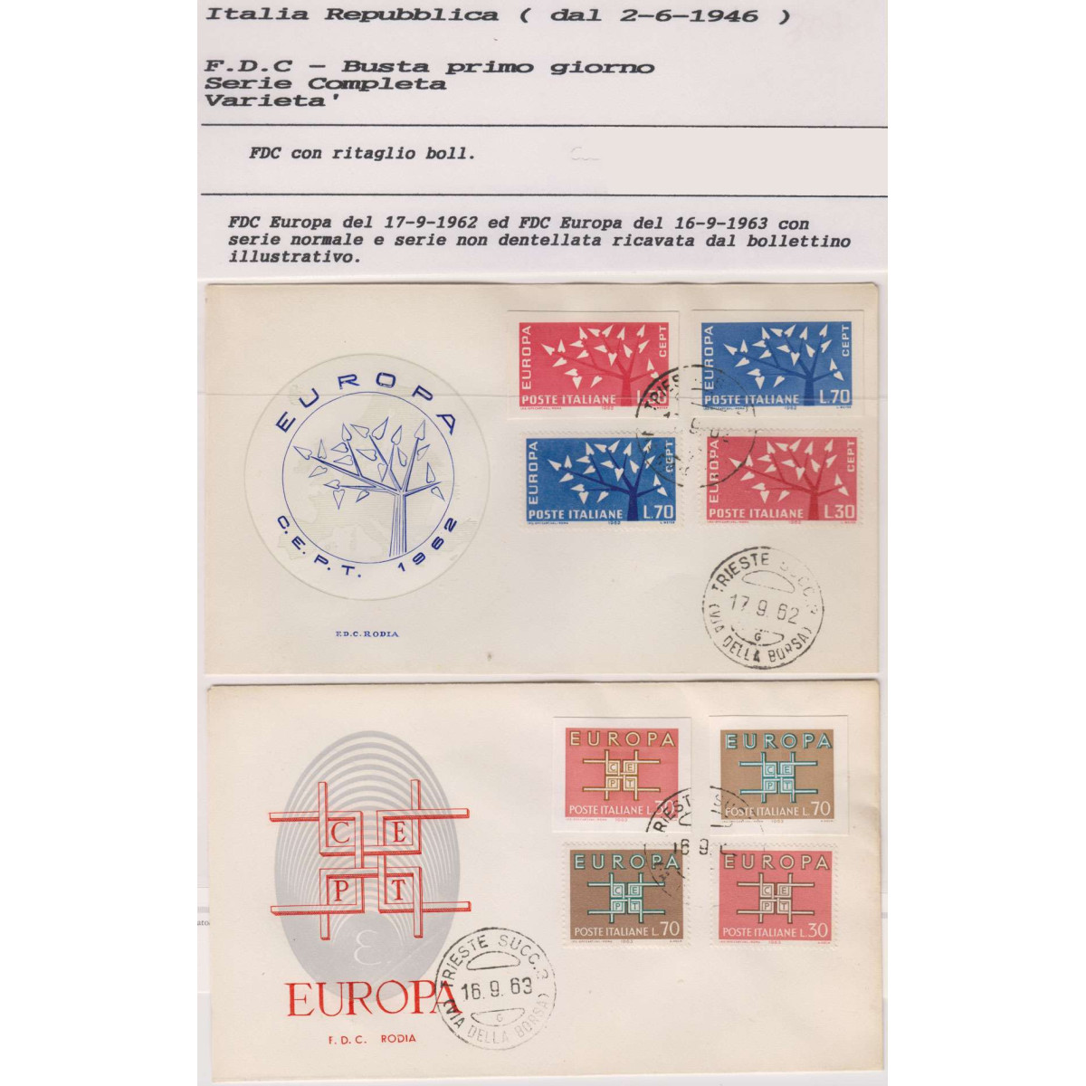 1962-63 REPUBBLICA DUE BUSTE FDC EUROPA CON VARIETA' | Filatelia M... 1962-63 REPUBBLICA DUE BUSTE FDC EUROPA CON VARIETA' | Filatelia M...