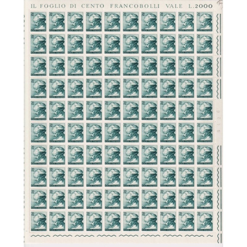 REPUBBLICA 1961 FOGLI MICHELANGIOLESCA 19X100 VALORI G.I MNH** COME...
