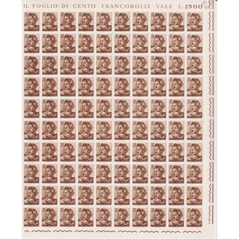 REPUBBLICA 1961 FOGLI MICHELANGIOLESCA 19X100 VALORI G.I MNH** COME...