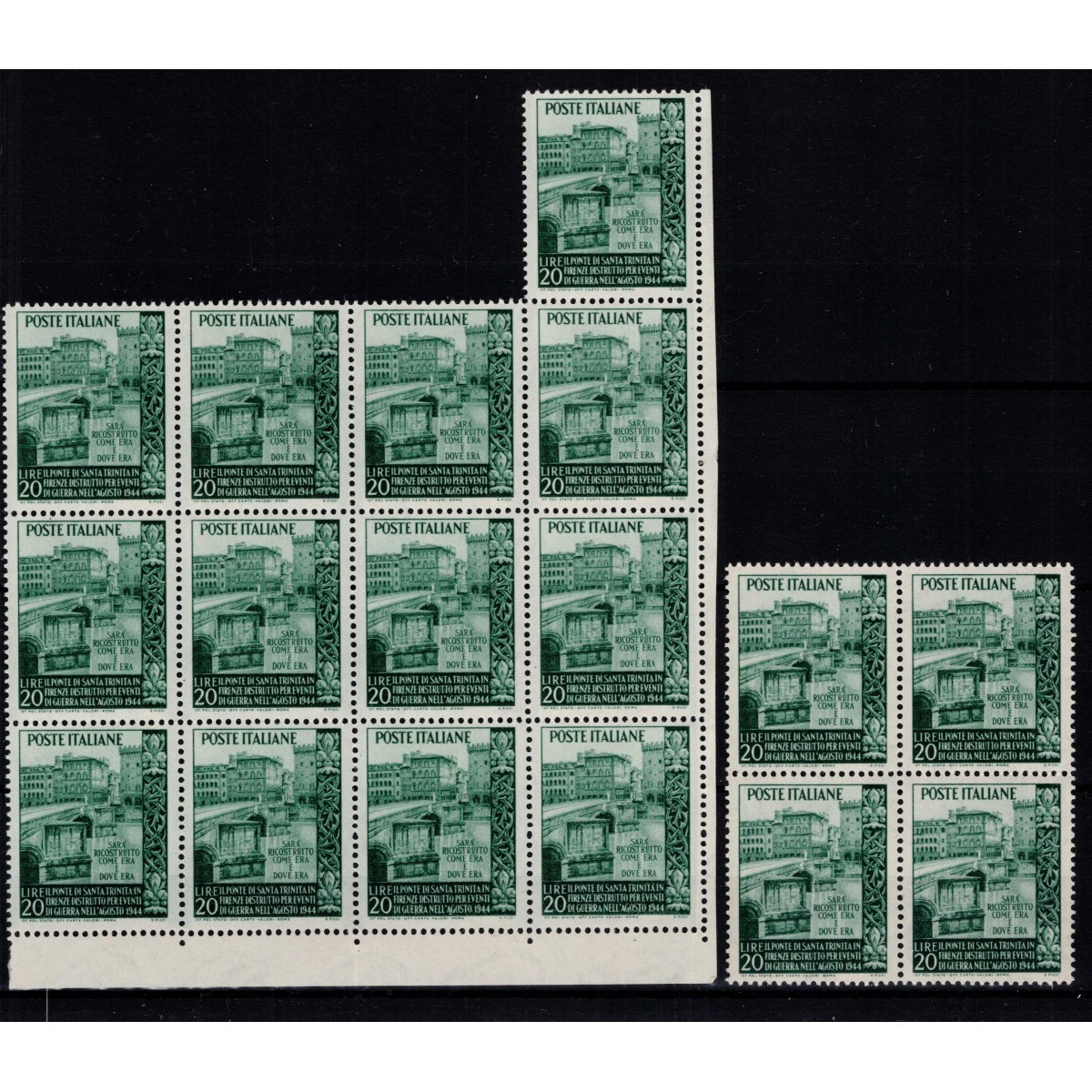 REPUBBLICA 1949 RICOSTRUZIONE PONTE 20 LIRE 14 VALORI G.I MNH** COM... REPUBBLICA 1949 RICOSTRUZIONE PONTE 20 LIRE 14 VALORI G.I MNH** COM...