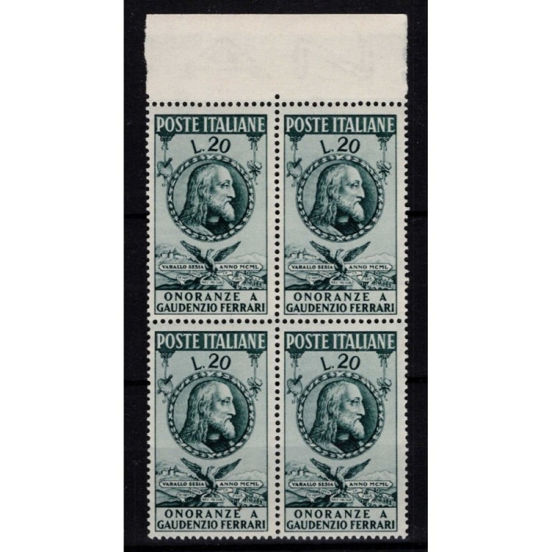 REPUBBLICA 1950 QUARTINA FERRARI 4 VALORI G.I MNH** BORDO FOGLIO  |...