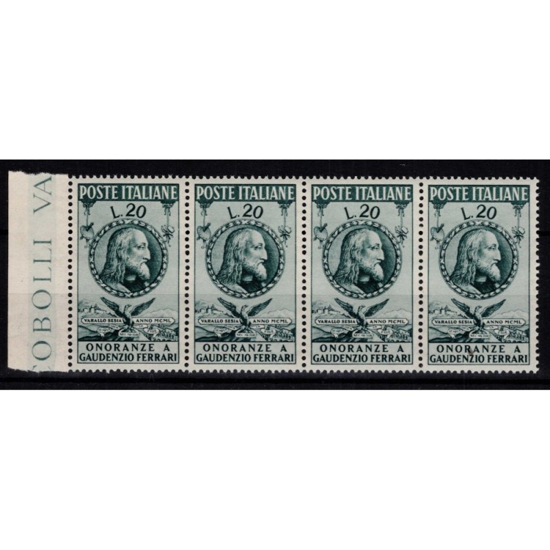 REPUBBLICA 1950 STRISCIA FERRARI 4 VALORI G.I MNH** BORDO FOGLIO  |...