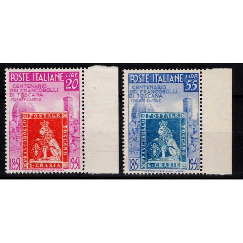REPUBBLICA 1951 PRIMI FRANCOBOLLI TOSCANA 2 V. G.I MNH** BORDO FOGL...