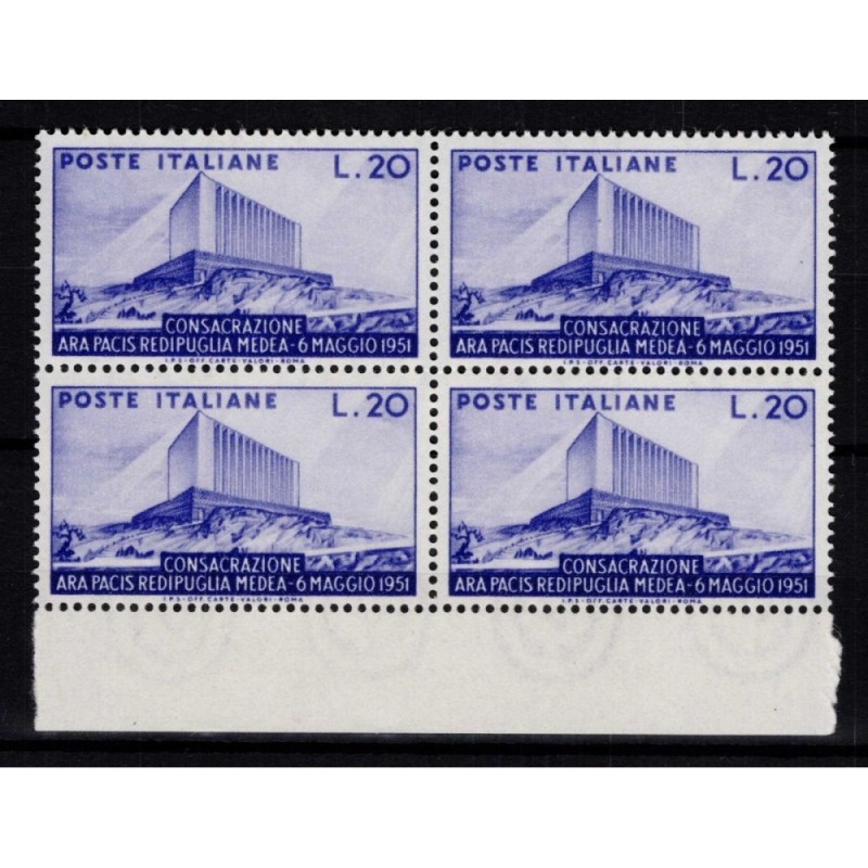 REPUBBLICA 1951 QUARTINA ARA PACIS 4 V. G.I MNH** BORDO FOGLIO  | F...