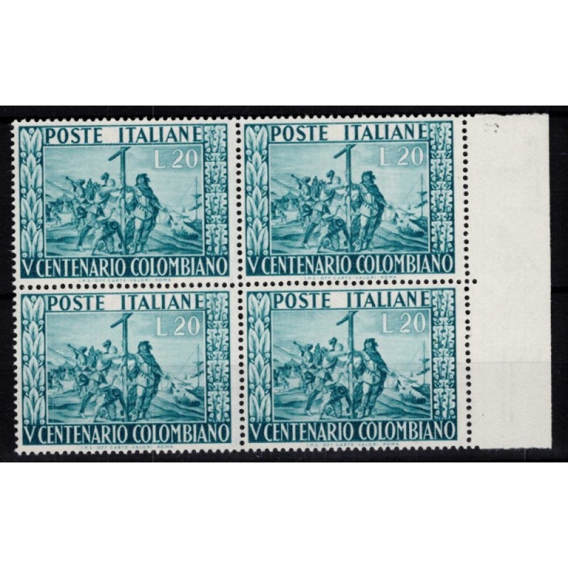REPUBBLICA 1951 QUARTINA COLOMBO 4 V. G.I MNH** BORDO FOGLIO  | Fil...