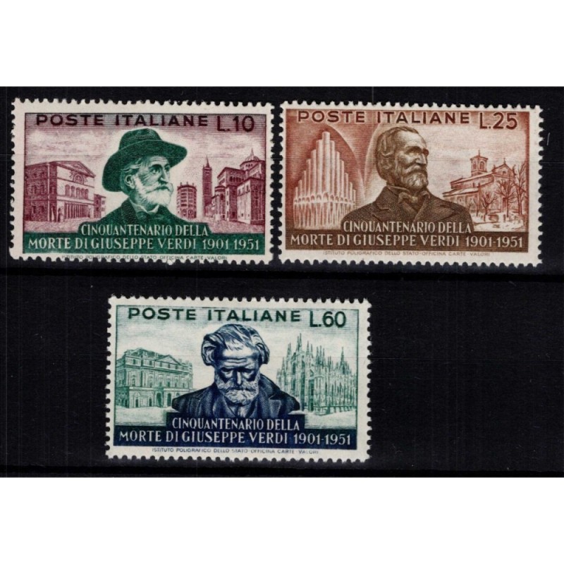 REPUBBLICA 1951 MORTE GIUSEPPE VERDI 3 V. G.I MNH**  | Filatelia Me...
