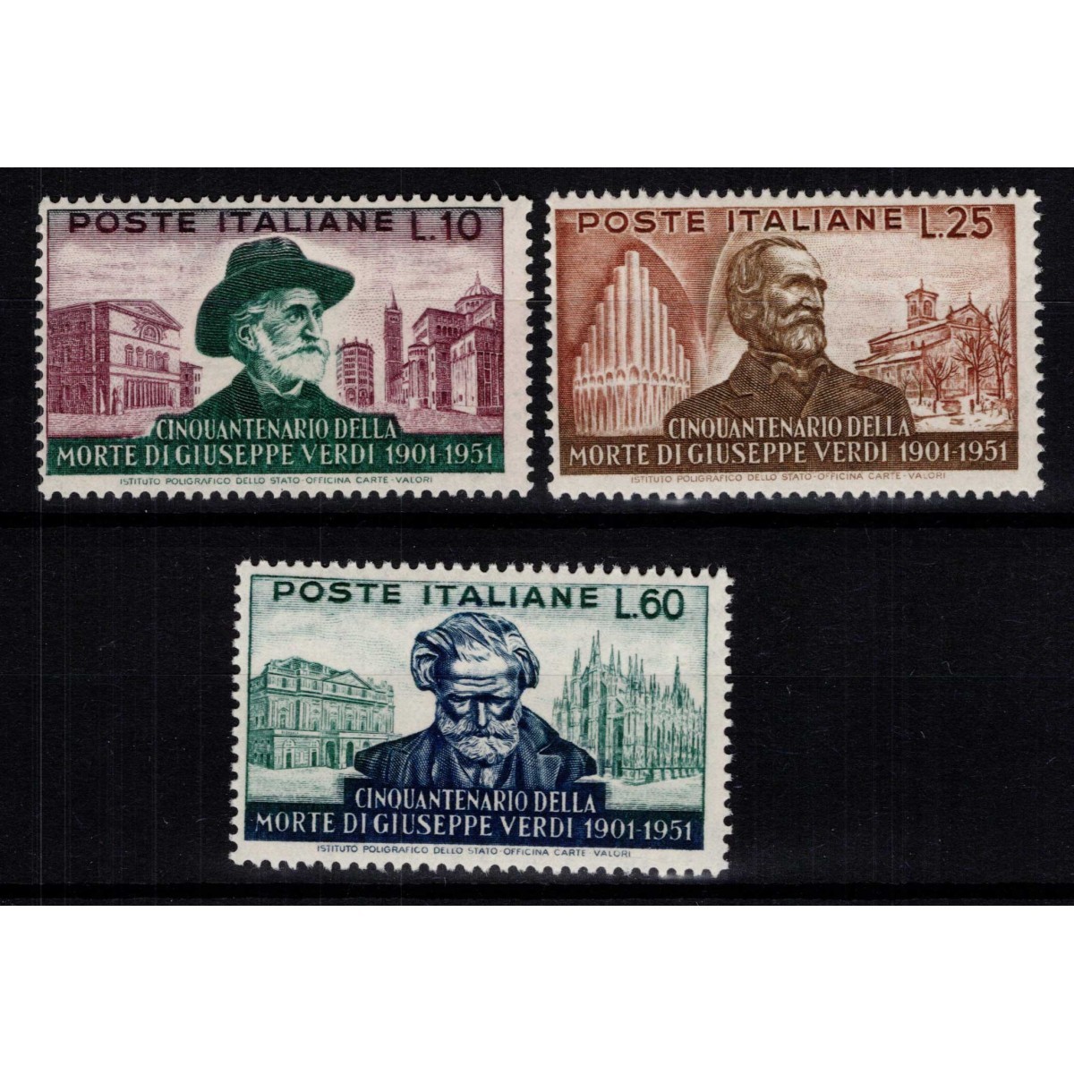 REPUBBLICA 1951 MORTE GIUSEPPE VERDI 3 V. G.I MNH** | Filatelia Me... REPUBBLICA 1951 MORTE GIUSEPPE VERDI 3 V. G.I MNH** | Filatelia Me...