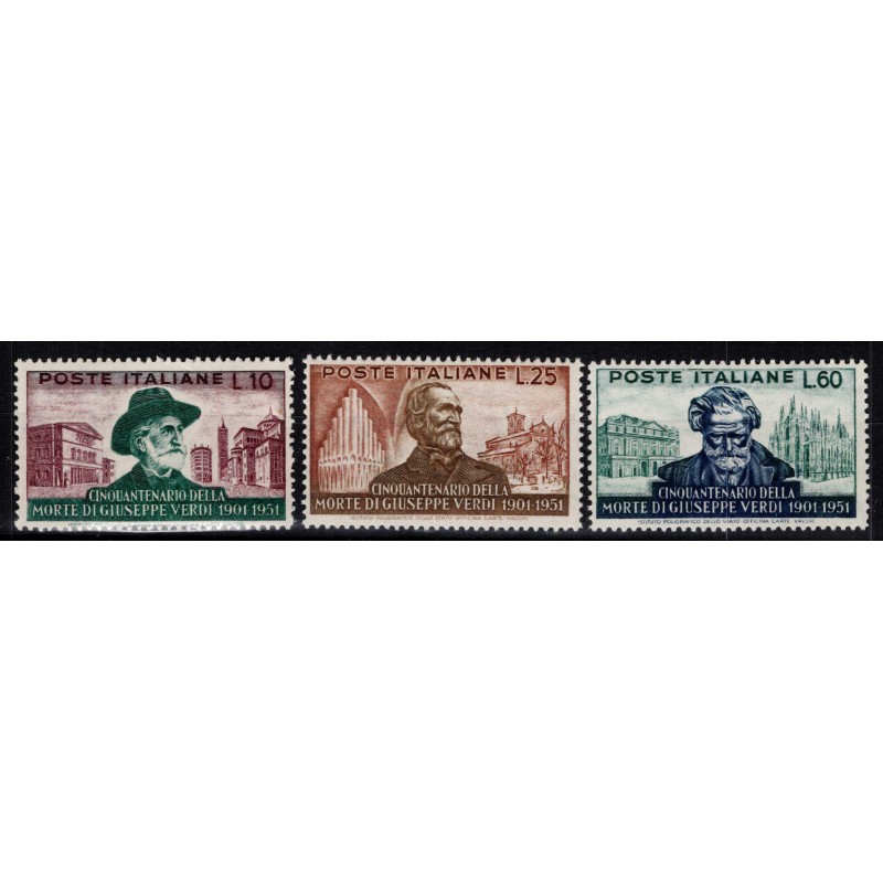 REPUBBLICA 1951 MORTE GIUSEPPE VERDI 3 V. G.I MNH**  | Filatelia Me...