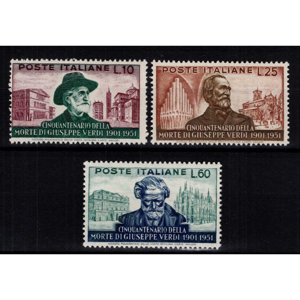 REPUBBLICA 1951 MORTE GIUSEPPE VERDI 3 V. G.I MNH** | Filatelia Me... REPUBBLICA 1951 MORTE GIUSEPPE VERDI 3 V. G.I MNH** | Filatelia Me...