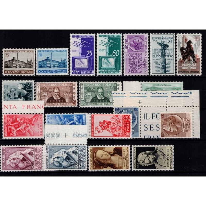 REPUBBLICA 1954 ANNATA COMPLETA 20 VALORI G.I MNH**  | Filatelia Me...