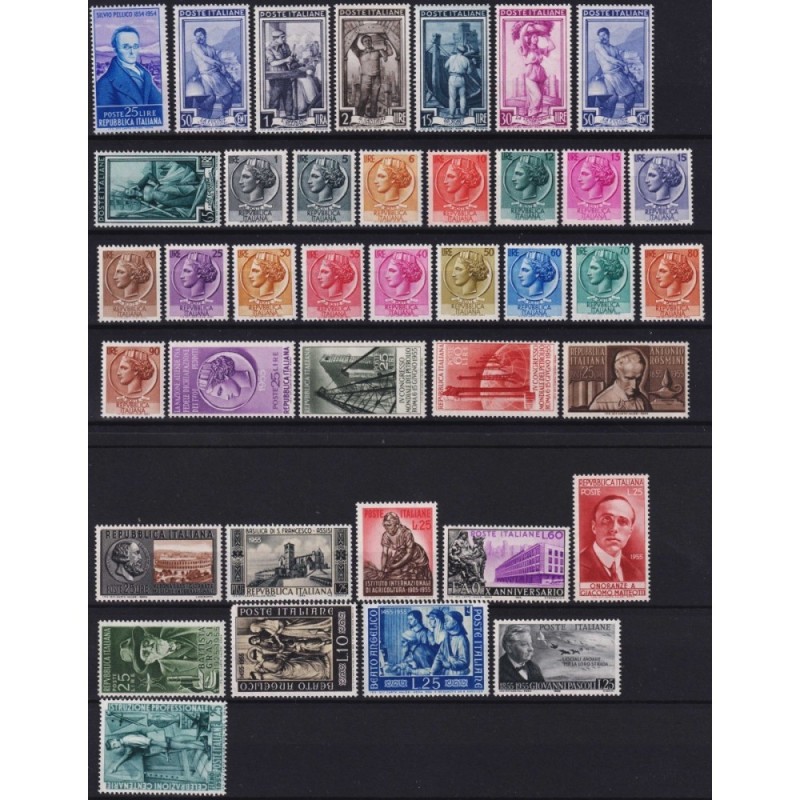 REPUBBLICA 1955 ANNATA COMPLETA 39 VALORI G.I MNH** SENZA 100 LIRE ...