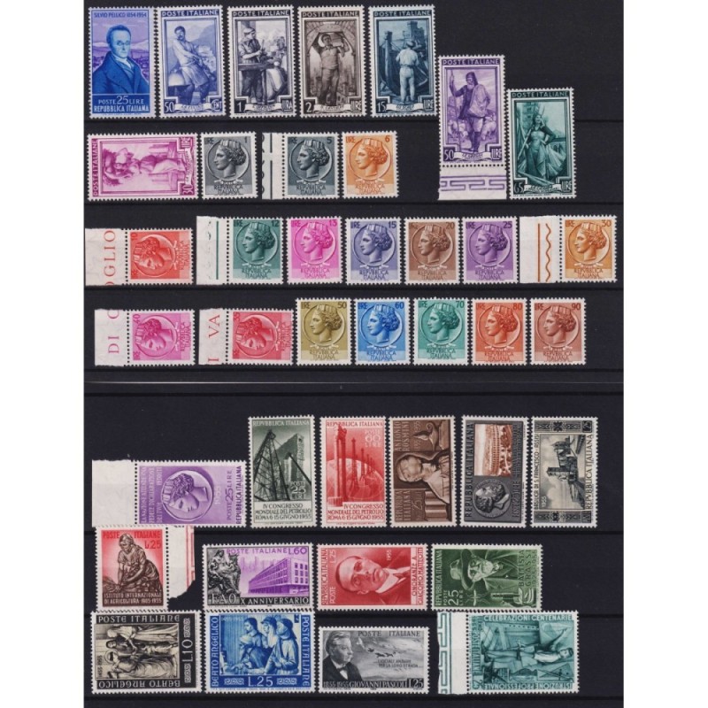 REPUBBLICA 1955 ANNATA COMPLETA 39 VALORI G.I MNH** SENZA 100 LIRE ...
