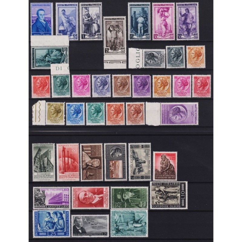 REPUBBLICA 1955 ANNATA COMPLETA 39 VALORI G.I MNH** SENZA 100 LIRE ...