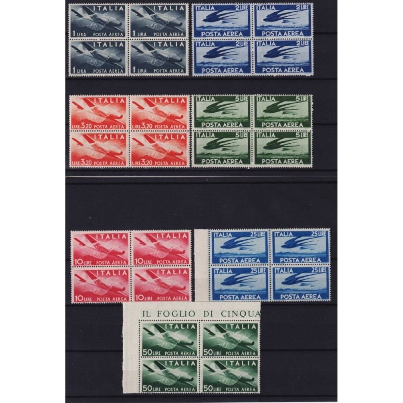 REPUBBLICA 1945-46 QUARTINE POSTA AEREA DEMOCRATICA 28 V. G.I MNH**...